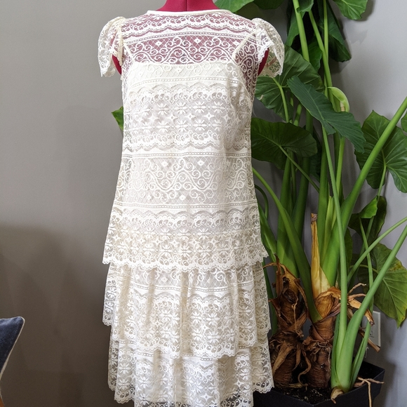 Vintage bohemian dress - 70s does 20s two piece cream LACE dress - boho - xs/sm - Picture 2 of 6